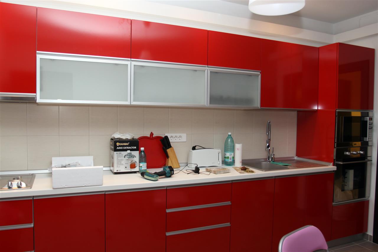 Poza Bucatarie liniara, pal/pal lucios, blat, rosu, alb - cbc091210 [1]