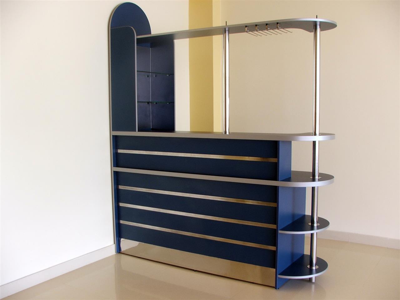 Poza Bar drept, pal, oglinda, albastru inchis, inox - cbr050303 [1]