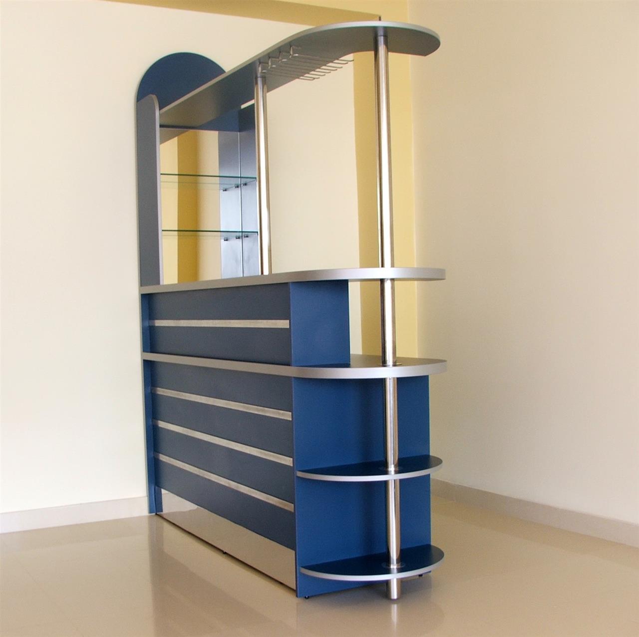 Poza Bar drept, pal, oglinda, albastru inchis, inox - cbr050303 [2]