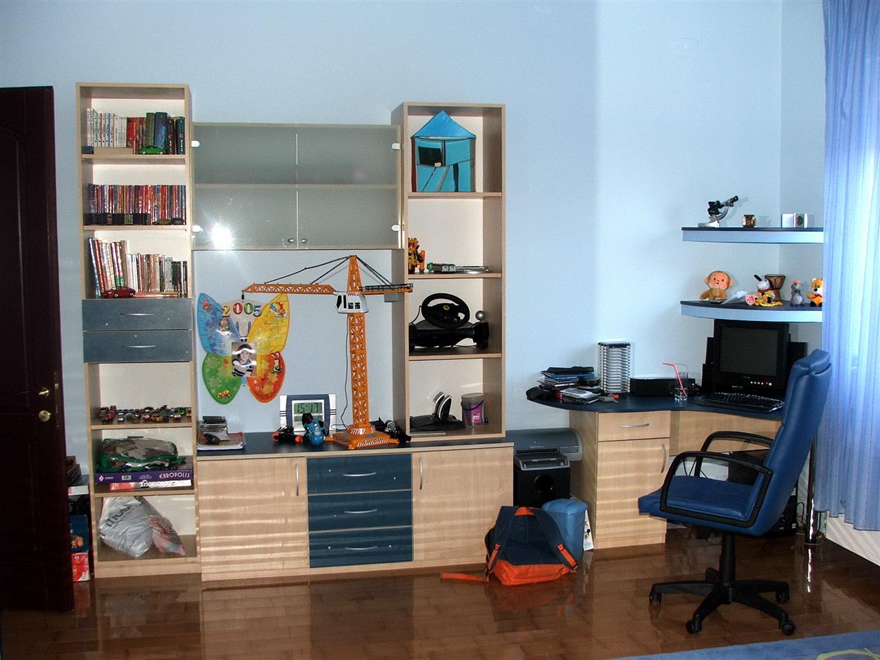 Poza ansamblu birou, pal, geam sablat, artar, arin albastru inchis - cdr050303 [1]