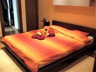 Poza pat cu margine, masa toaleta, pal, oglinda, ciocolata - cdr050522 [1]