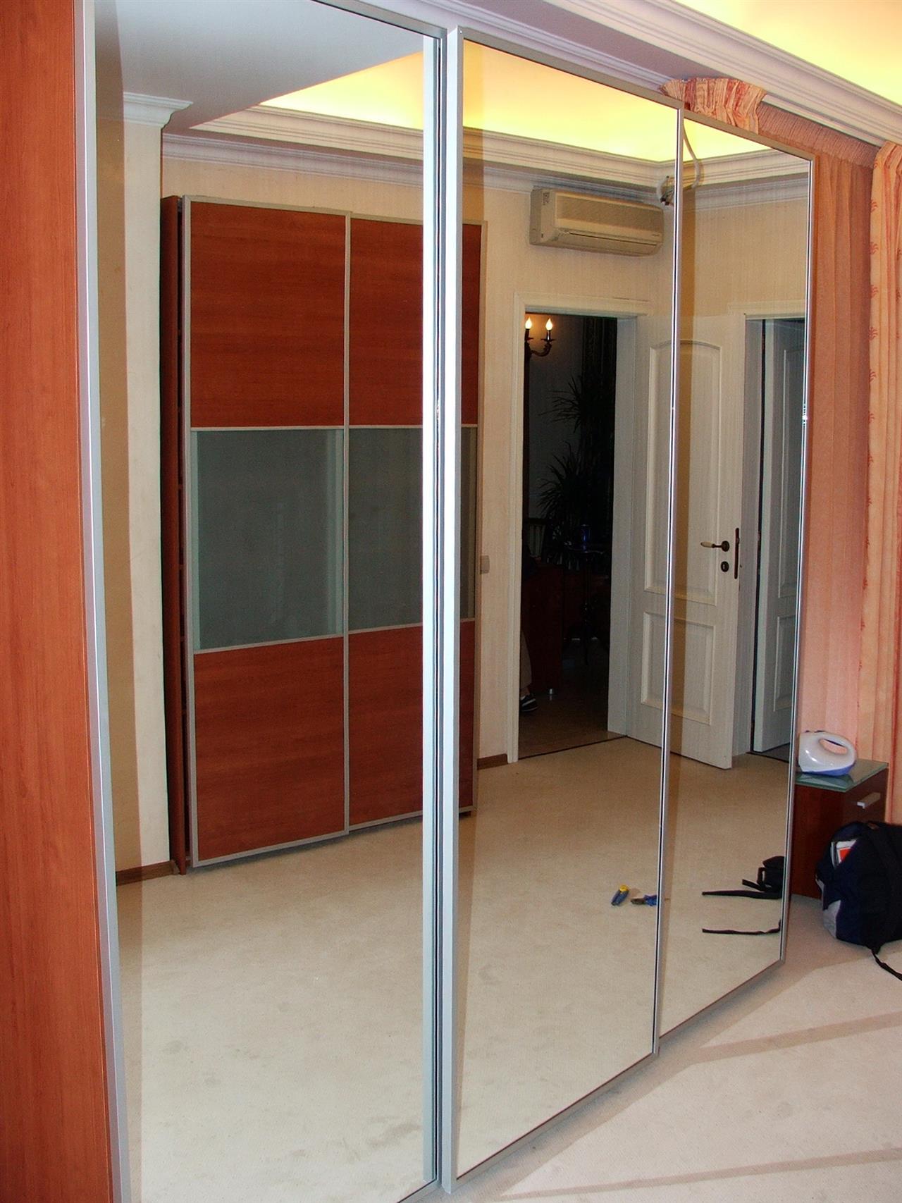 Poza dressing usi glisante, pal, oglinda, geam sablat, cires, rama aluminiu - cdr060503 [4]