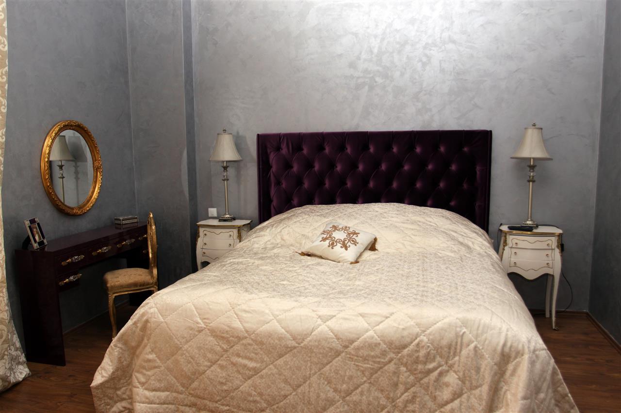 Poza pat tapitat + dressing usi glisante + comoda, pal, mdf lucios, mov, kristal 2 - cdr090415 [2]