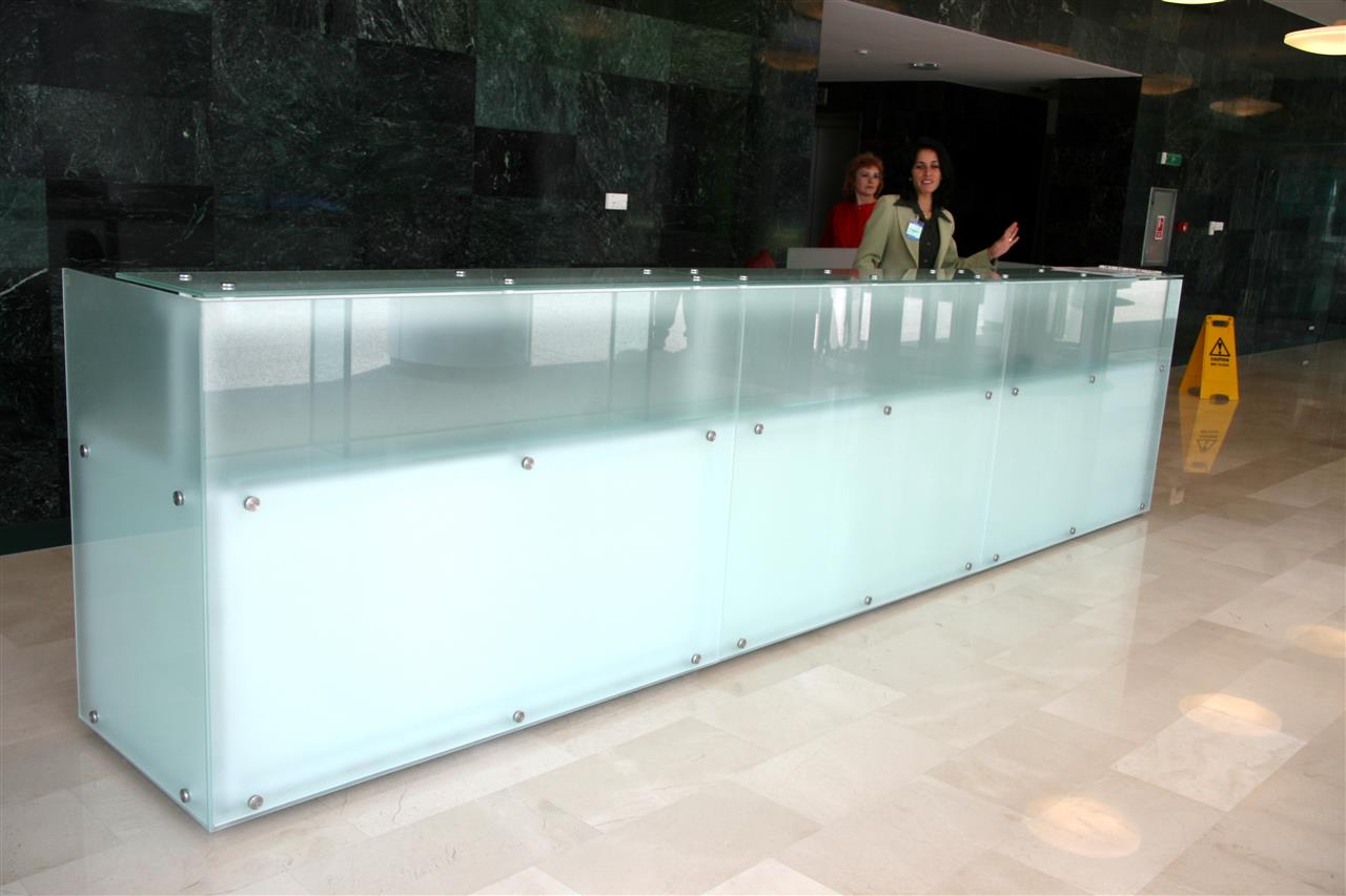 Poza Receptie dreapta, pal, geam sablat, alb, structura metalica - orc070502 [2]